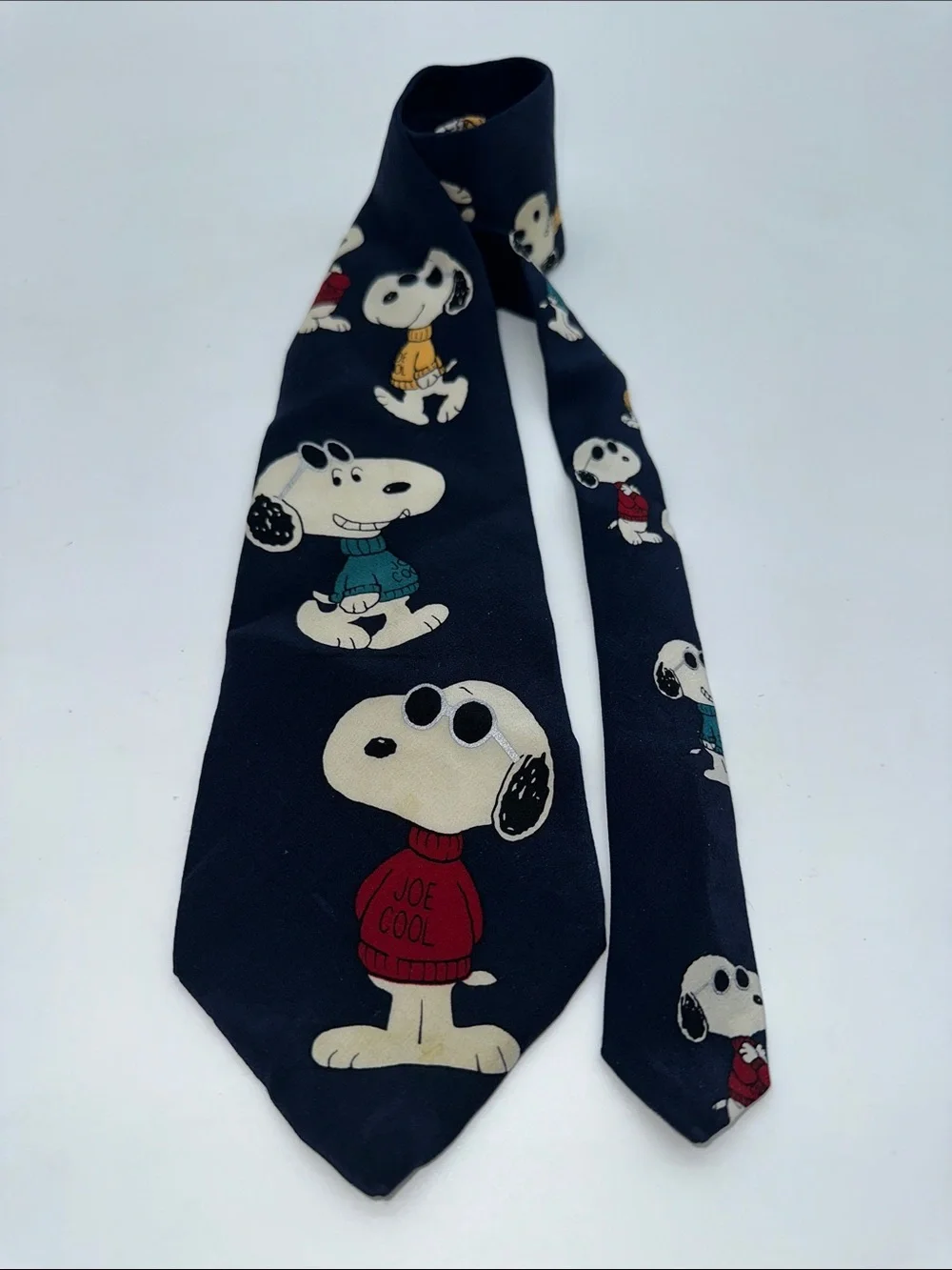 Peanuts Snoopy 'Joe Cool' Navy Blue Tie with Multicolor Snoopy Motif